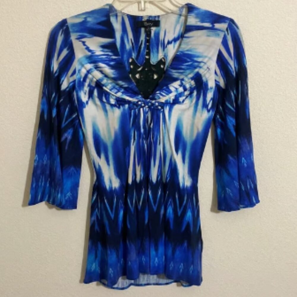 NWOT SKY Celeb Style 3/4 Sleeve Tunic Top w Leather Accent Women's Size XS